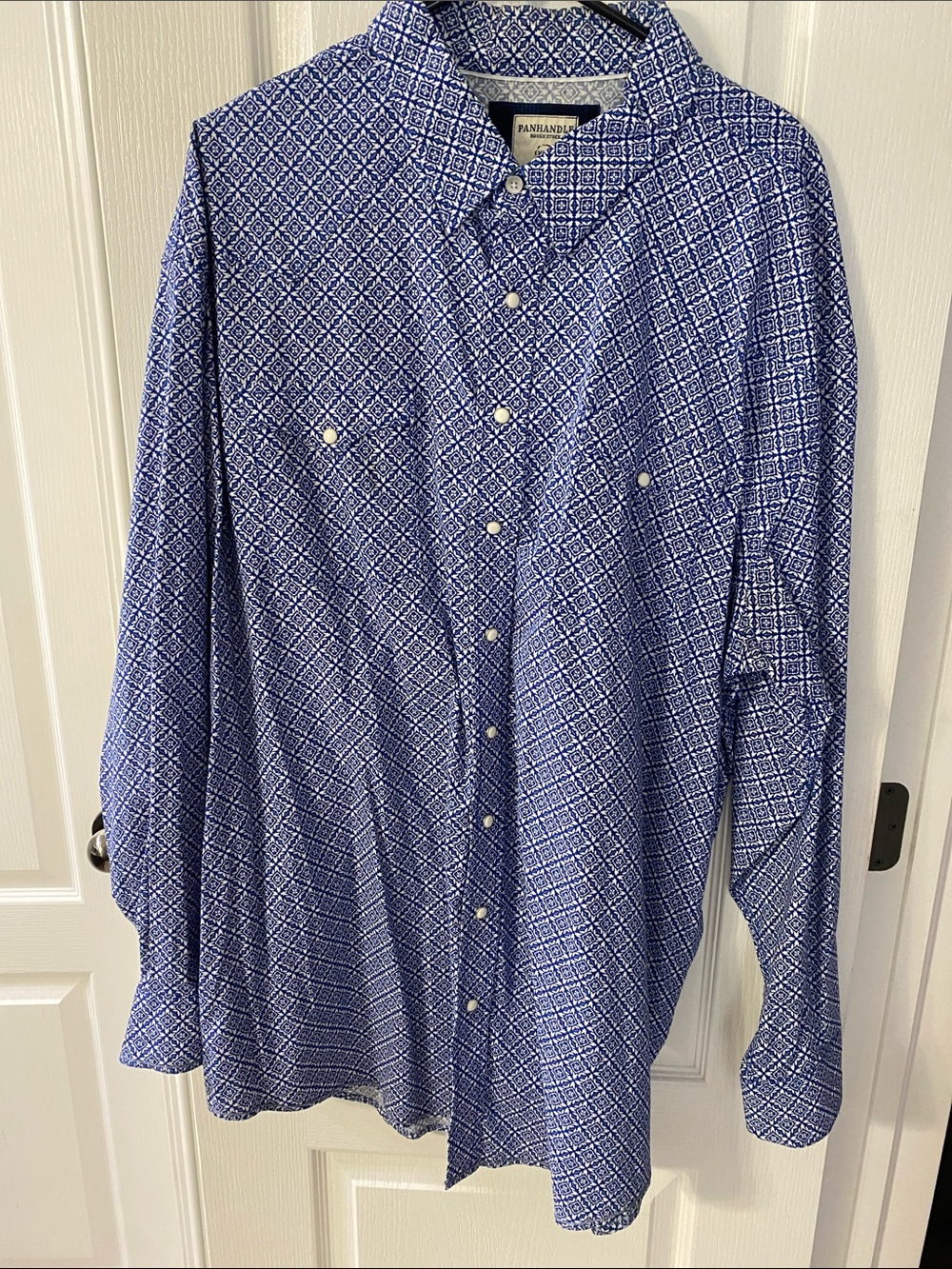 Panhandle Men's Blue Geometric Print Snap-Down Shirt